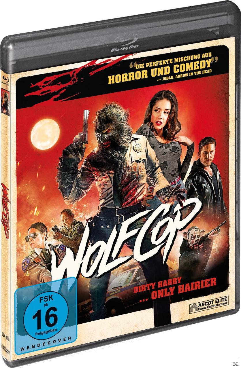 Filmcover für 'WolfCop'. Ein Werwolf hält eine Waffe, mit einer Frau und einem Mann. FSK 16 Logo sichtbar.