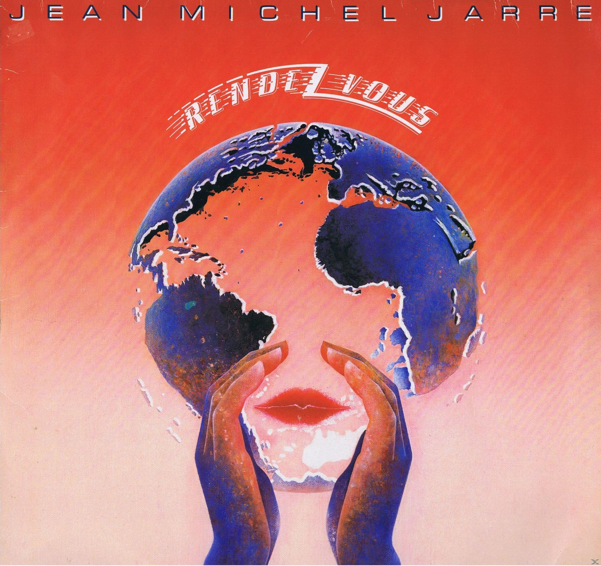Album borító földgömb arccal, kezekkel és szöveggel: Jean Michel Jarre Rendez-Vous.