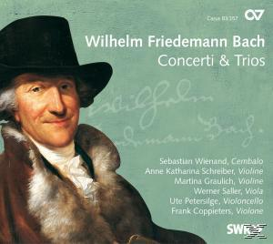 Albumcover: Wilhelm Friedemann Bach Concerti & Trios. Ein Mann mit Hut und Text.