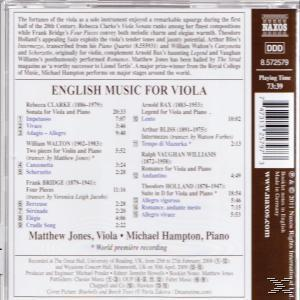 Rückseite einer CD-Hülle mit Text über englische Musik für Viola. Listet verschiedene Songs und Künstler auf.