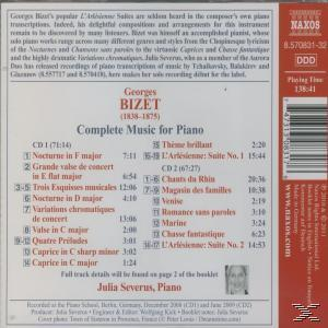 CD-Cover von Georges Bizets Complete Music for Piano. Titelliste und Julia Severus, Pianistin.