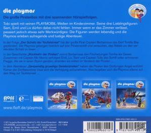 Rückseite eines Kinderbuchs mit Illustrationen aus einer Piratengeschichte.