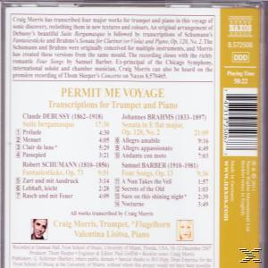 CD-Rückseite von 'Permit Me Voyage', Transkriptionen für Trompete und Klavier, mit Künstlerfotos und Titelliste.