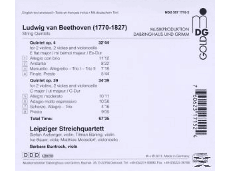 Thumbnail - B. & LEIPZIGER STREICHQUARTETT Buntrock - String Quintets Op. 4 29 (CD)