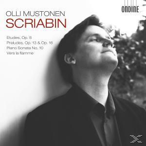 Albumcover: Mann blickt nach oben, Schwarzweiß, Text 'Olli Mustonen Scriabin'.