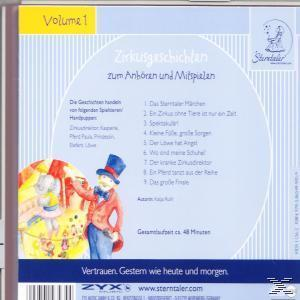 Albumcover einer Kinder-CD, mit einem Cartoon-Mann in einer Zirkusumgebung. Der Titel lautet Zirkusgeschichten.