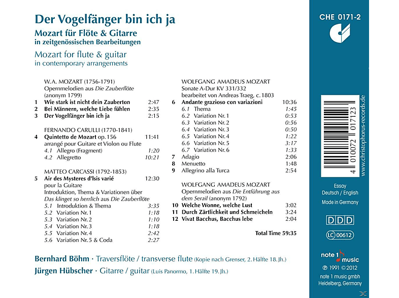 Thumbnail - Bernhard Böhm, Jürgen Hübscher - Der Vogelfänger Bin Ich Ja Mozart Für Flöte Und Gitarre (CD)