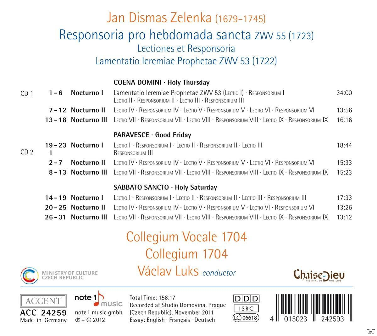 Albumcover mit Text auf Englisch und Latein. Listet Musikstücke und Credits auf. Logo: Collegium Vocale.