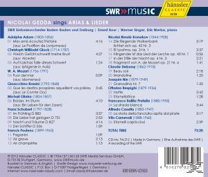 CD-Rückseite mit Trackliste. Text auf hellviolettem Hintergrund. Gelbes Logo.