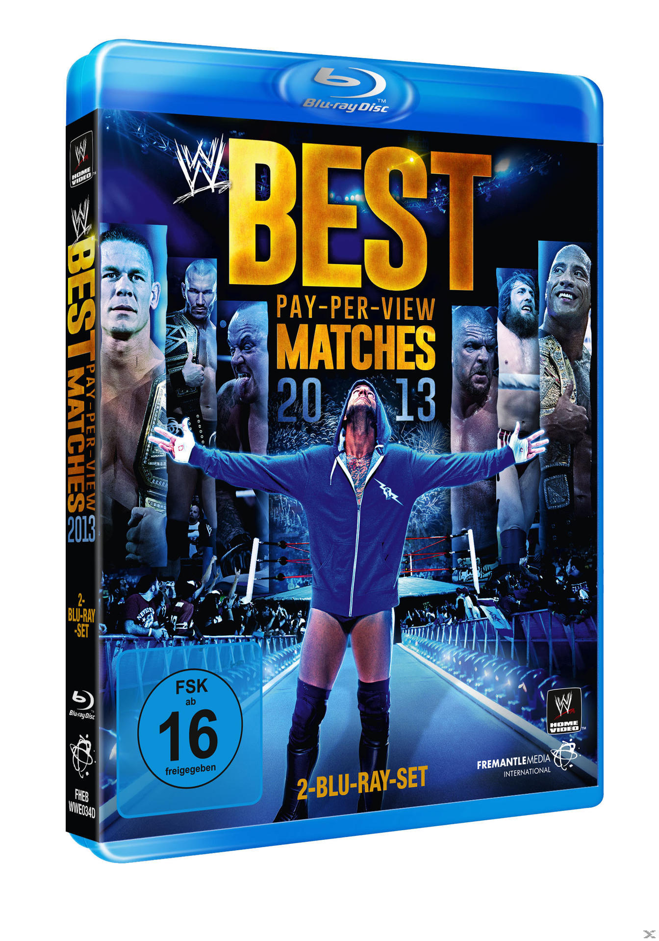 Blu-ray-Cover mit WWE-Wrestlern, dem Titel 'BEST PAY-PER-VIEW MATCHES 2013' und einem Wrestler mit erhobenen Armen.