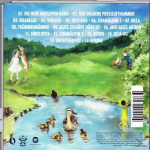 Albumcover mit einer gemalten Szene eines Teichs mit Enten und Kindern.