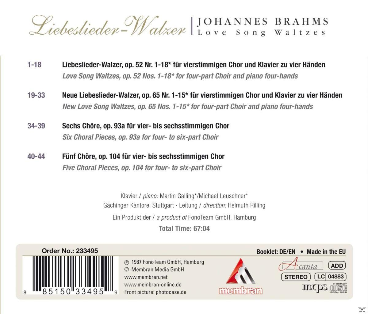 Michael Leuschner, Helmuth Rilling, Gächlinger Kantorei Stuttgart, Martin Galling - Brahms: Liebeslieder-Walzer  - (CD)