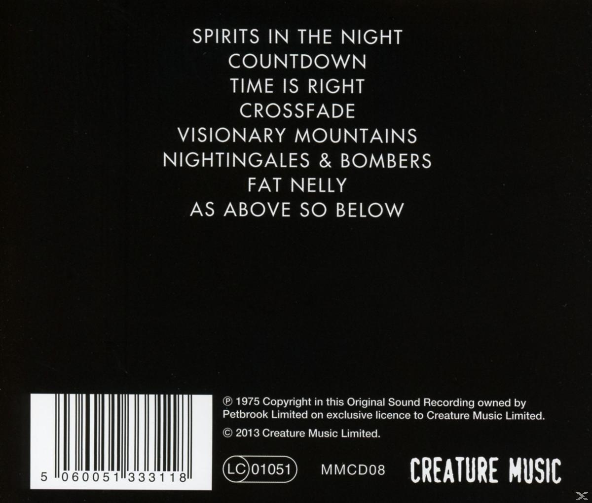Albumrückseite: Weißer Hintergrund mit Songtiteln und Text. 'Creature Music'-Logo.