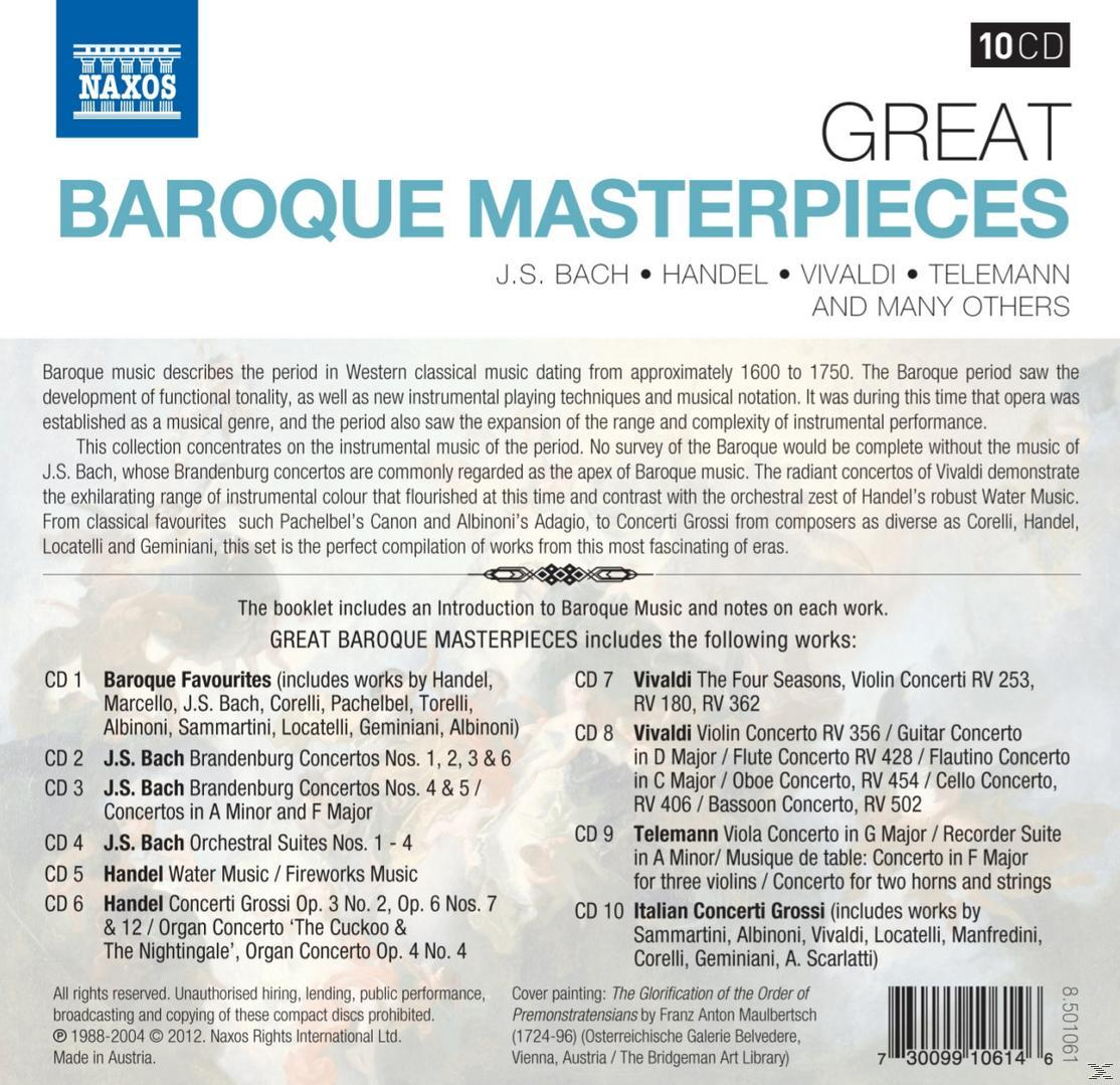 CD-Cover: Barocke Meisterwerke, J.S. Bach, Händel, Vivaldi, Telemann, Text.