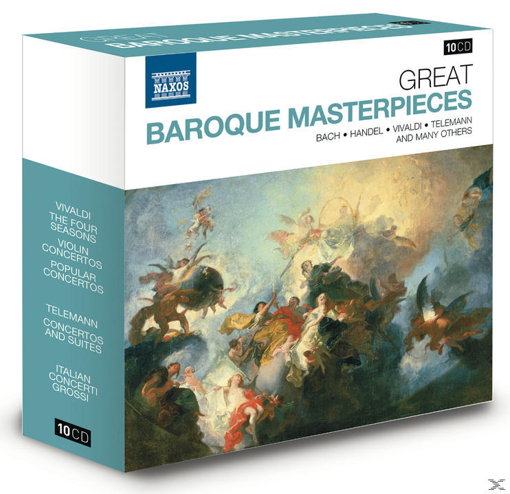 Great Baroque Masterpieces-Albumcover. Box mit Gemälde von Menschen und Engeln. Titel oben.