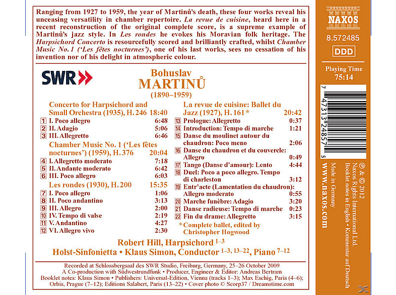 Thumbnail - Holst-sinfonietta - La revue de cuisine & Cembalokonzert Chamber Music No. 1 Les Rondes (CD)