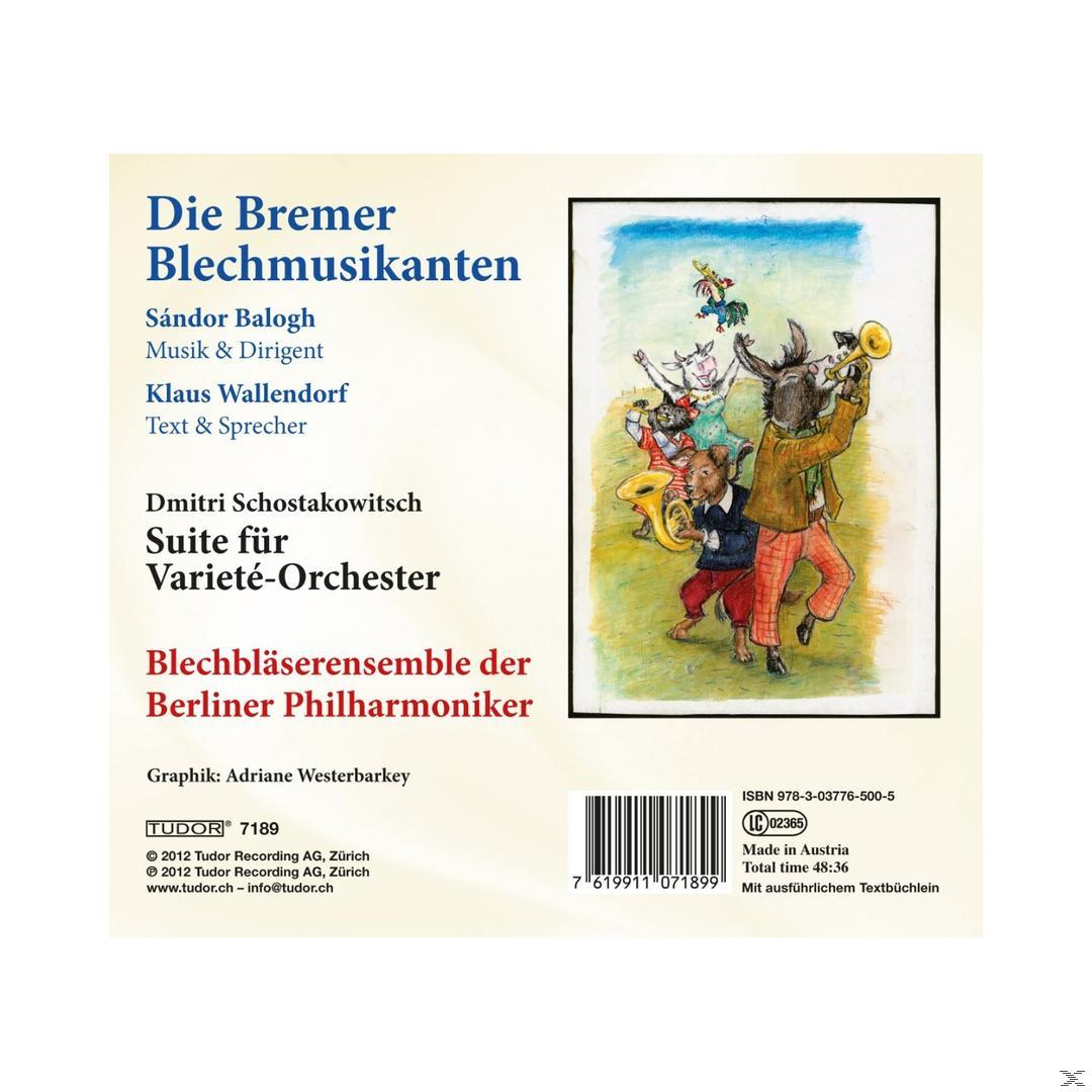Albumcover. Illustration von Tieren, die Instrumente spielen. Text: Die Bremer Blechmusikanten.