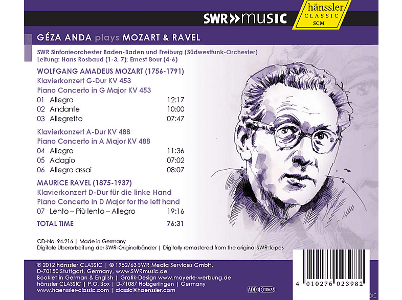 Thumbnail - Géza Anda, Swr Sinfonieorchester Baden-baden Und Freiburg - Anda Plays Mozart & Ravel (CD)