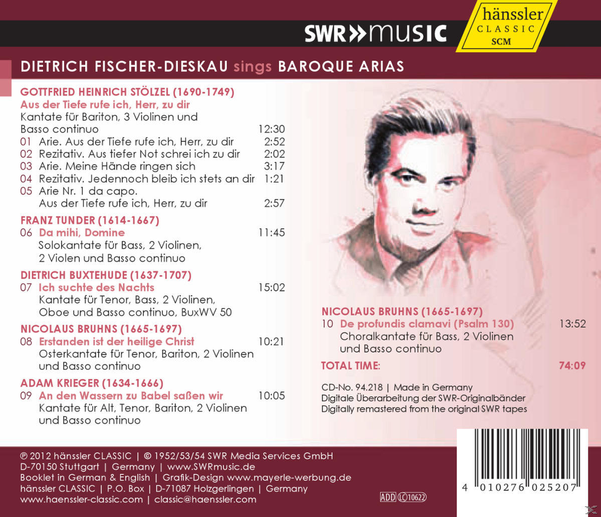 Albumcover mit Porträt eines Mannes und Text. Songtitel auf Deutsch, einschließlich 'Arie'.