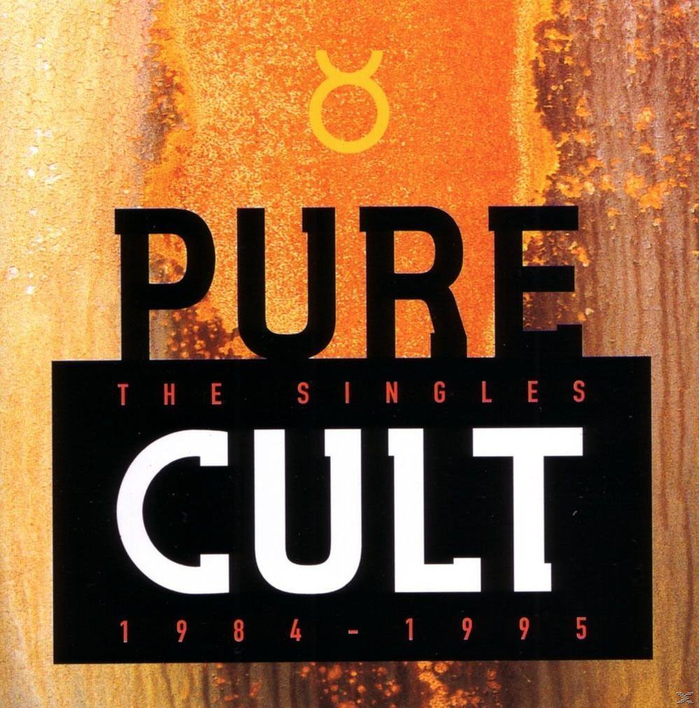 Das Cult Albumcover: 'Pure Cult' in fetten schwarzen Buchstaben über einem schwarzen Rechteck auf orangefarbenem Hintergrund.