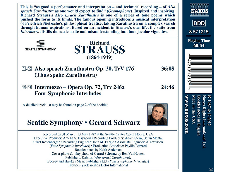 Thumbnail - Gerard Schwarz, The Seattle Symphony - Also sprach Zarathustra/ Four Symphonic Interludes From Intermezzo (CD)
