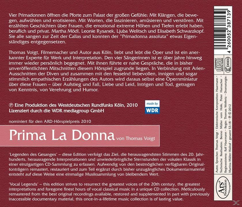 CD-Rückseite mit Text auf Deutsch. Text: Prima La Donna, von Thomas Voigt. Ein Logo mit dem WDR befindet sich in der Mitte.