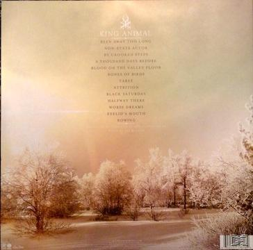 Album-Rückseite. Verschneite Bäume, Titelliste. Titel: 'King Animal'.