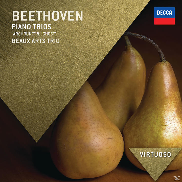 Beethoven-Albumcover mit Birnen. Text auf goldenem Hintergrund. Decca-Logo.