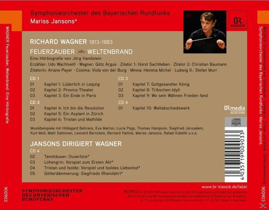 CD-Cover mit einem Mann, der dirigiert. Text enthält 'Richard Wagner' und Titelliste. Rotes und weißes Farbschema.