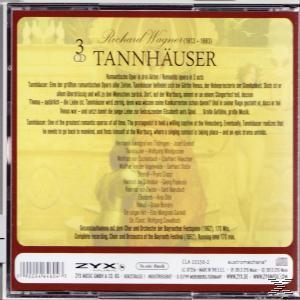 Rückseite einer CD-Hülle mit Text. Titel: Tannhäuser. Komponist: Richard Wagner. Enthält Details der Oper.