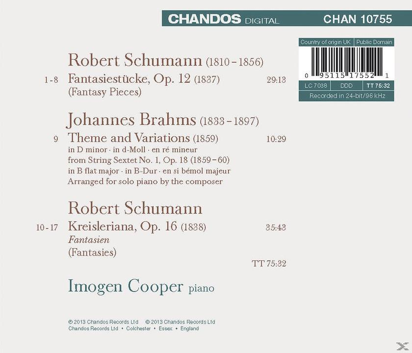 Imogen Cooper - Schumann: Fantasiestücke - Kreisleriana - Brahms: Theme & Variations from String Sextet No. 1  - (CD)