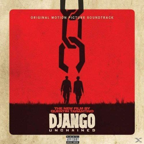 Filmposter: zwei Silhouetten von Männern, Titel 'Django Unchained' in Rot.