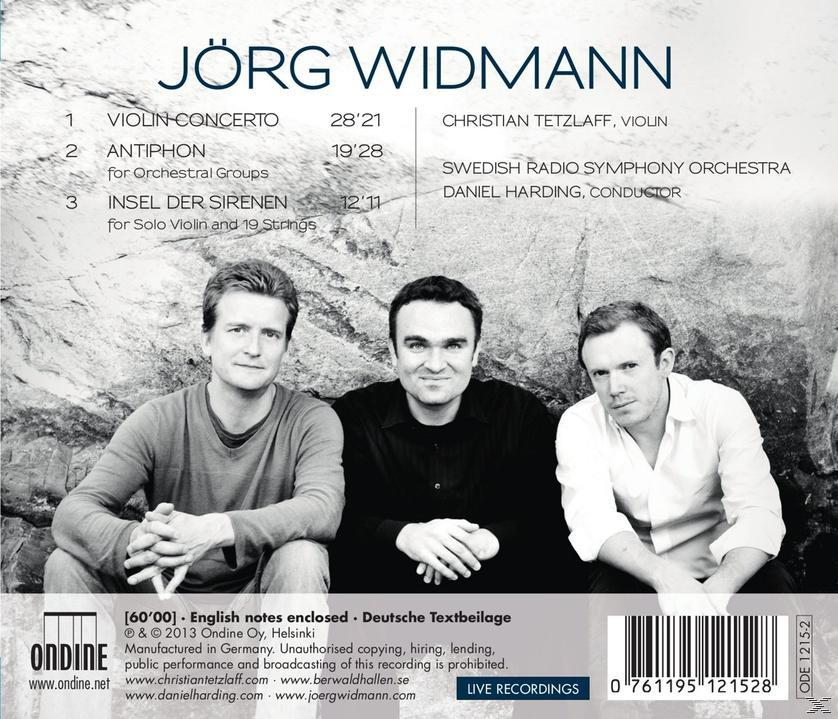 Albumcover mit drei Männern, Namen und Programmdetails für Kompositionen von Jörg Widmann.