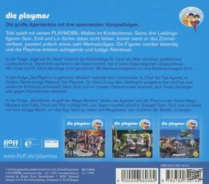 Rückseite einer Hörspielbox für Kinder, einschließlich Text und Bildern der Geschichten.