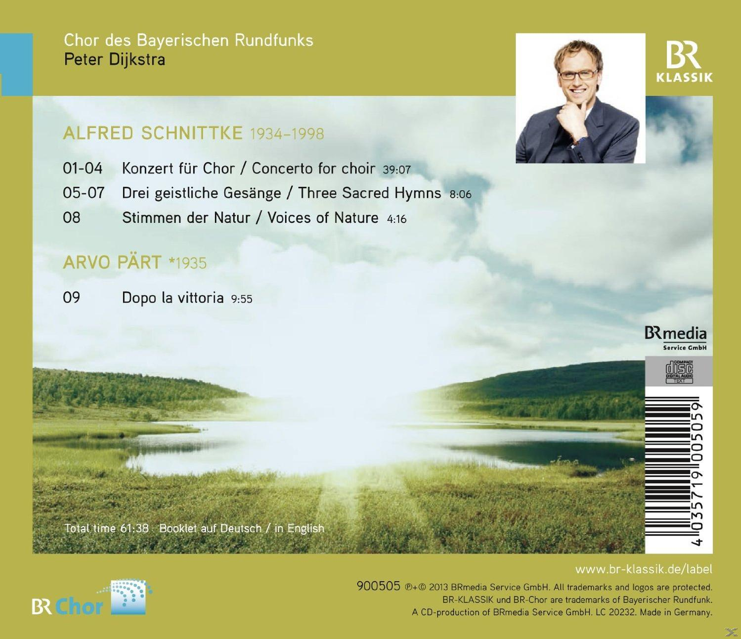 CD-Cover mit Landschaftshintergrund und Porträt eines Mannes. Text: Alfred Schnittke, Concerto for Choir.