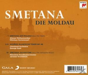 Rückseite eines CD-Covers mit Text über Smetanas Die Moldau. Zeigt eine Brücke und eine Silhouette.