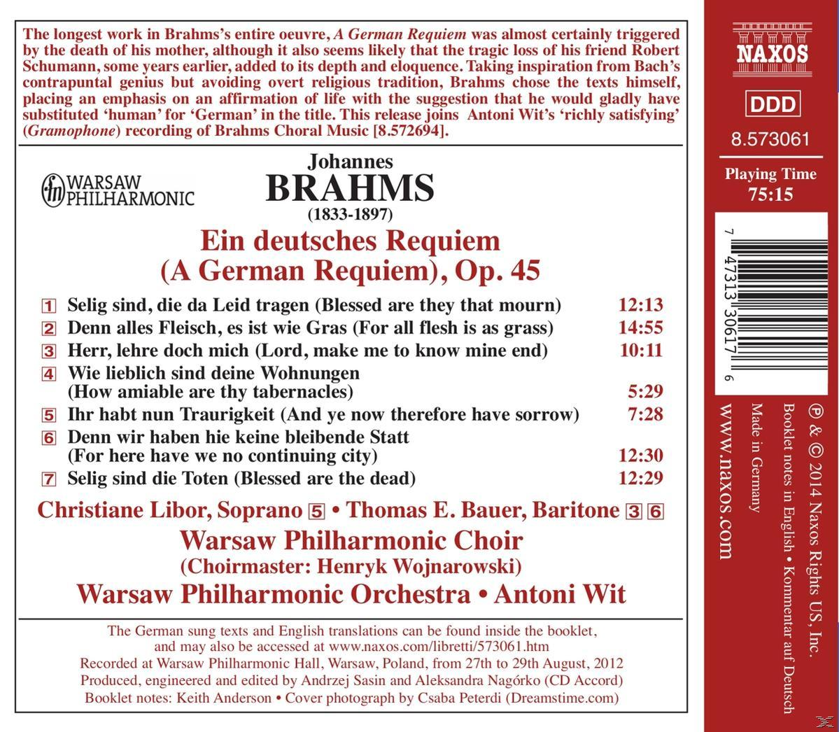 CD-Rückseite mit Text. Songlisten. Bild: Johannes Brahms.