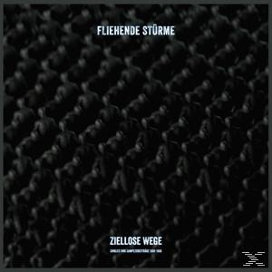 Albumcover mit Nahaufnahme einer strukturierten schwarzen Oberfläche. Weißer Text lautet "Fliende Stürme" und "Ziellose Wege".