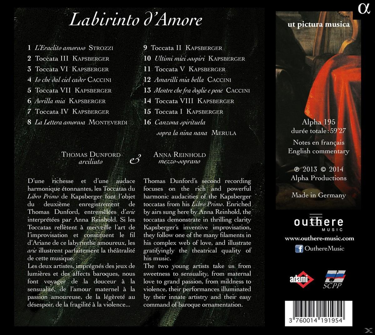 Album-Rückseite mit Text auf Französisch und Italienisch. Der Arm einer Person hält Stoff.