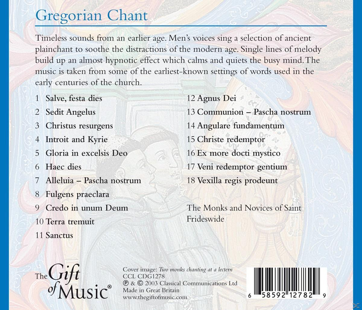 CD-Cover: Text über Gregorianischen Choral und Titellisten. Zeigt Mönche beim Singen.