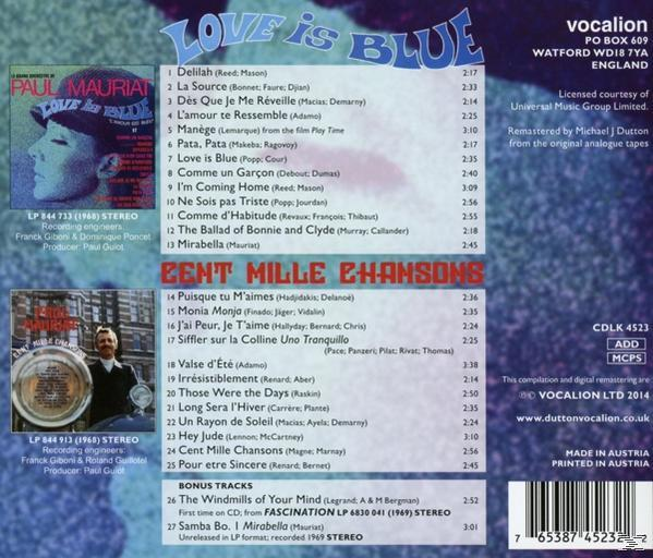 Paul & His Orchestra Mauriat - Love Is Blue & Cent Mille Chansons  - (CD)