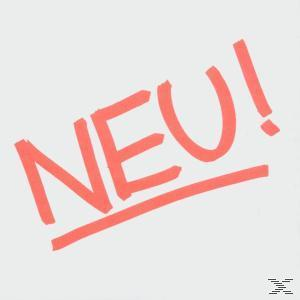 Rotes 'NEU!' auf weißem Hintergrund, Ausrufezeichen enthalten. Das Wort ist in einer schrägen, fetten Schrift geschrieben.