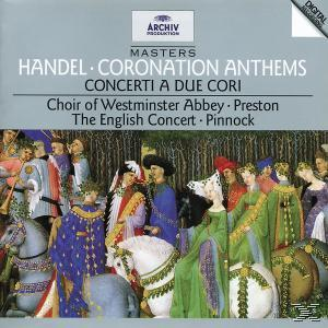 Albumcover von Händels Krönungshymnen. Menschen in historischen Kostümen mit Pferden.