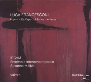 Albumcover mit maroonfarbenem Hintergrund, Titel 'Luca Francesconi' und Namen der Musikstücke. Enthält ein Logo.