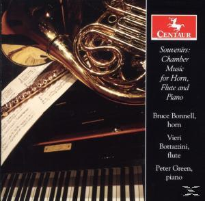 CD-Cover mit Musikinstrumenten. Ein Horn und eine Flöte. Text: Kammermusik für Horn, Flöte und Klavier.