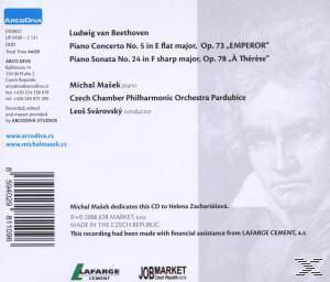 CD-Rückseite mit Beethovens Porträt. Text über seine Werke und Interpreten. Schwarz und weiß.