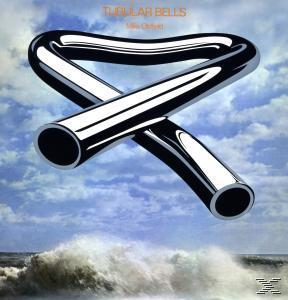 Album borító: Tubular Bells, egy fém hangszer keresztezve a tenger és az ég felett.
