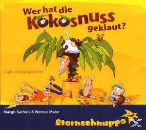 Albumcover mit Cartoonfiguren und einer Kokospalme, mit Text auf Deutsch, auf gelbem Hintergrund.