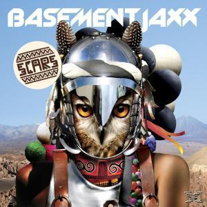 Album borító egy bagoly maszkos arccal, a 'Basement Jaxx Scars' szöveggel.