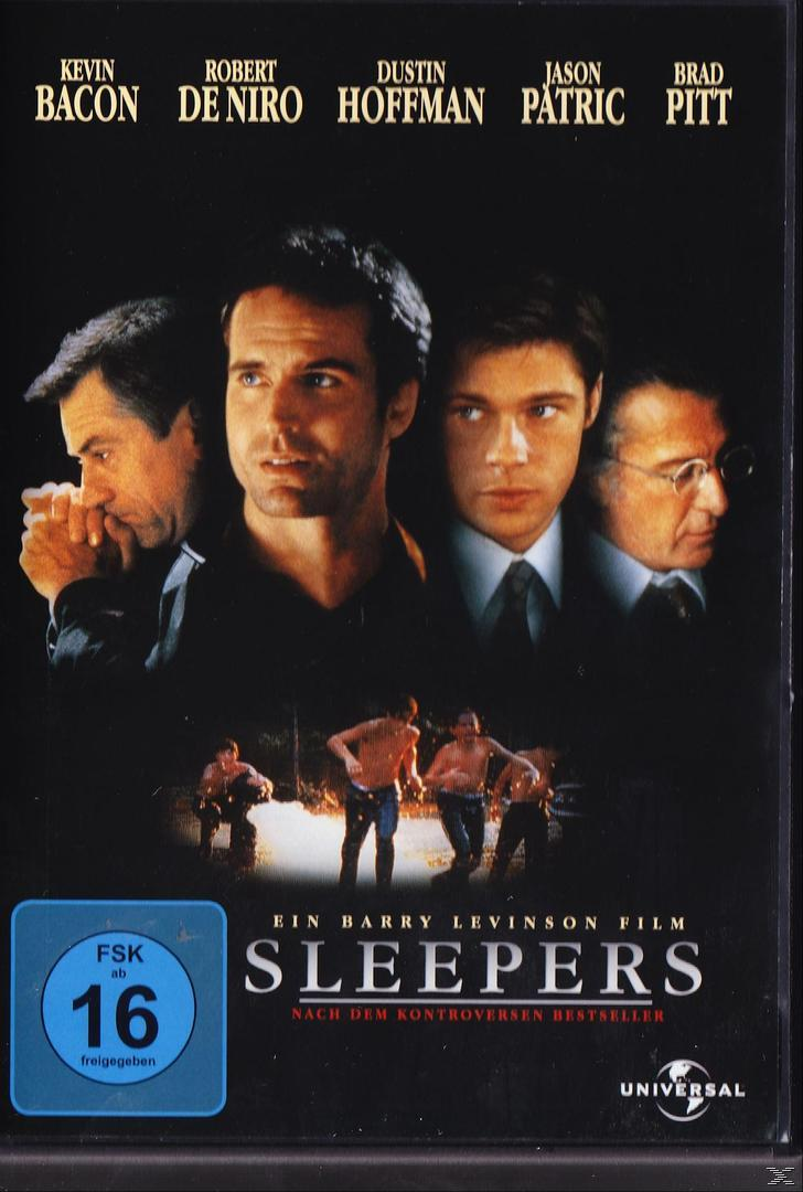 DVD-Cover für den Film 'Sleepers', mit den Schauspielern Kevin Bacon, Robert De Niro und Brad Pitt.